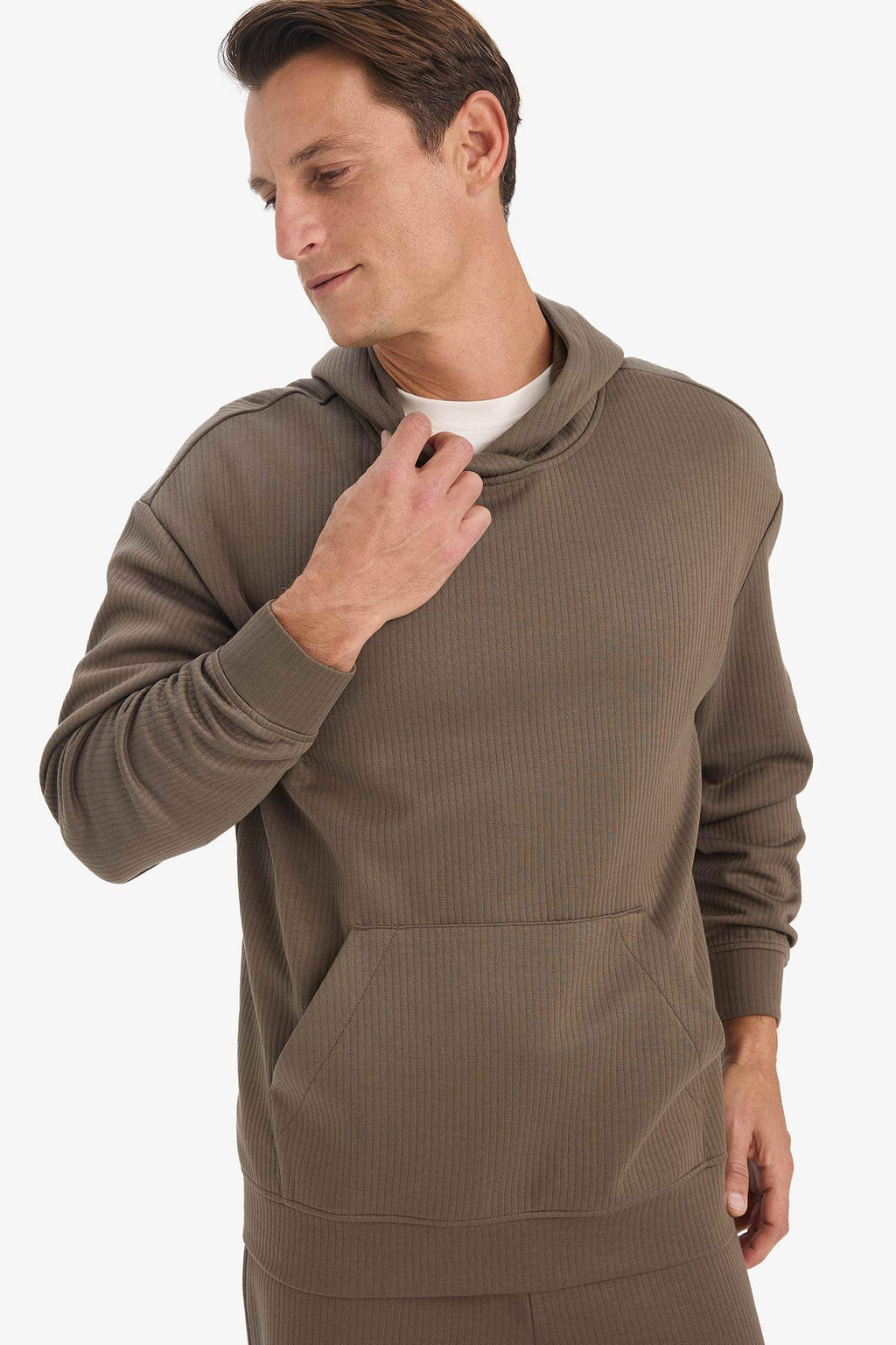 Boxy Fit Hooded Kangaroo Pocket Jacquard Sweatshirt