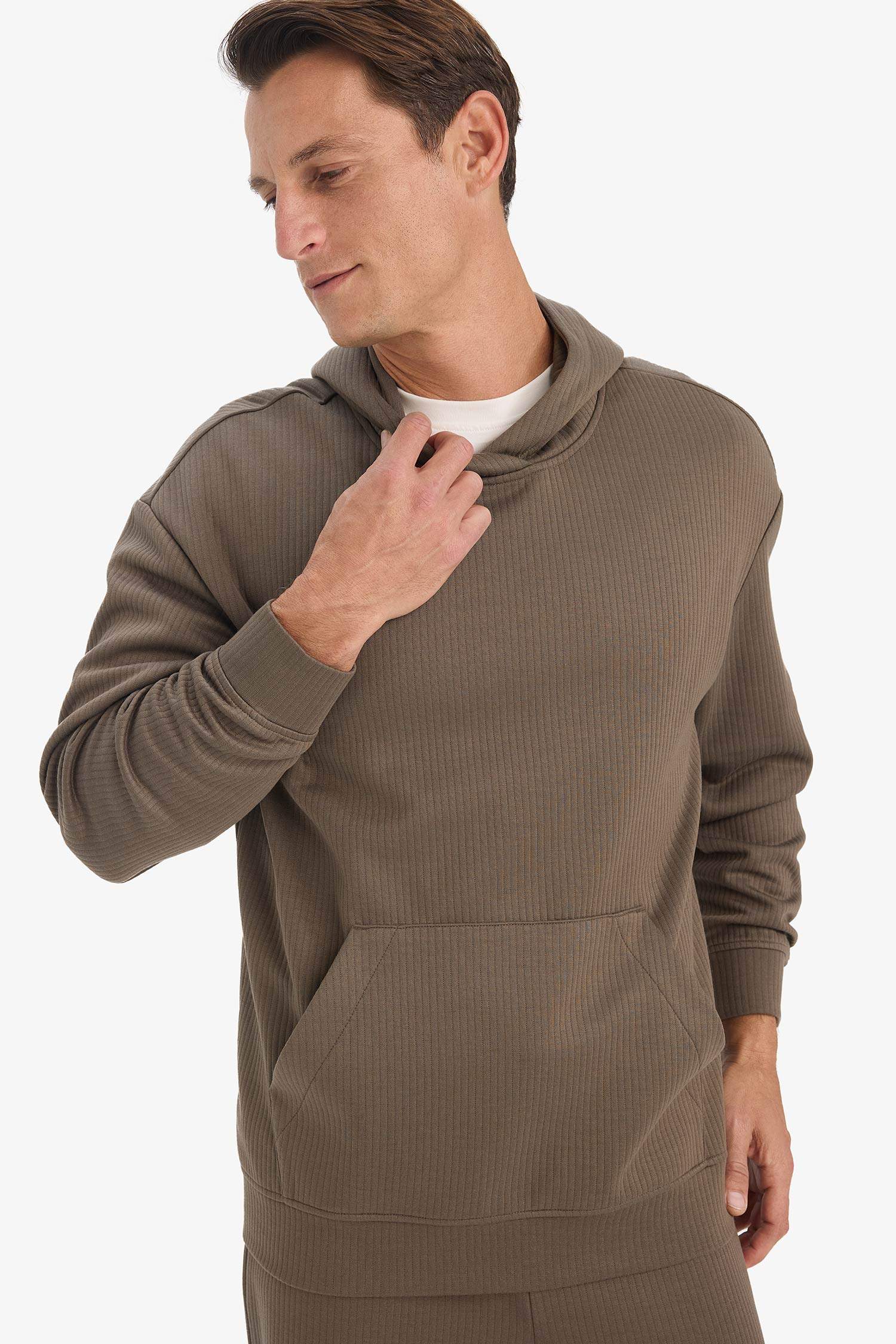 Boxy Fit Hooded Kangaroo Pocket Jacquard Sweatshirt