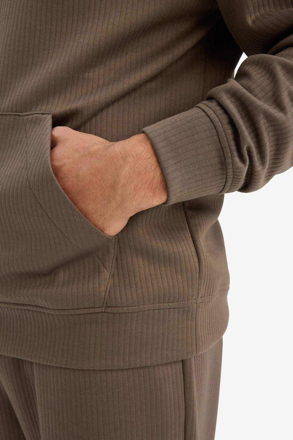 Boxy Fit Hooded Kangaroo Pocket Jacquard Sweatshirt