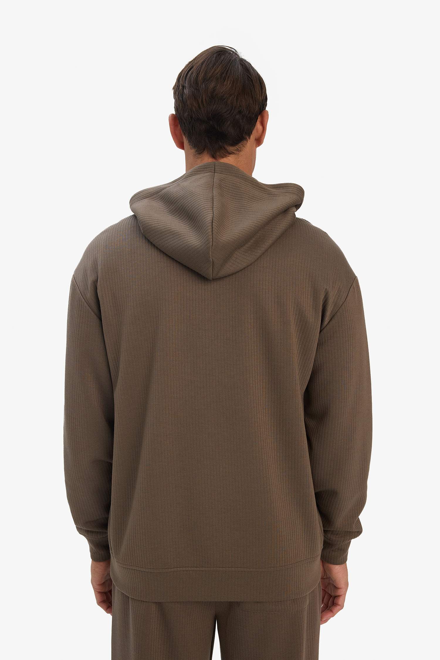 Boxy Fit Hooded Kangaroo Pocket Jacquard Sweatshirt