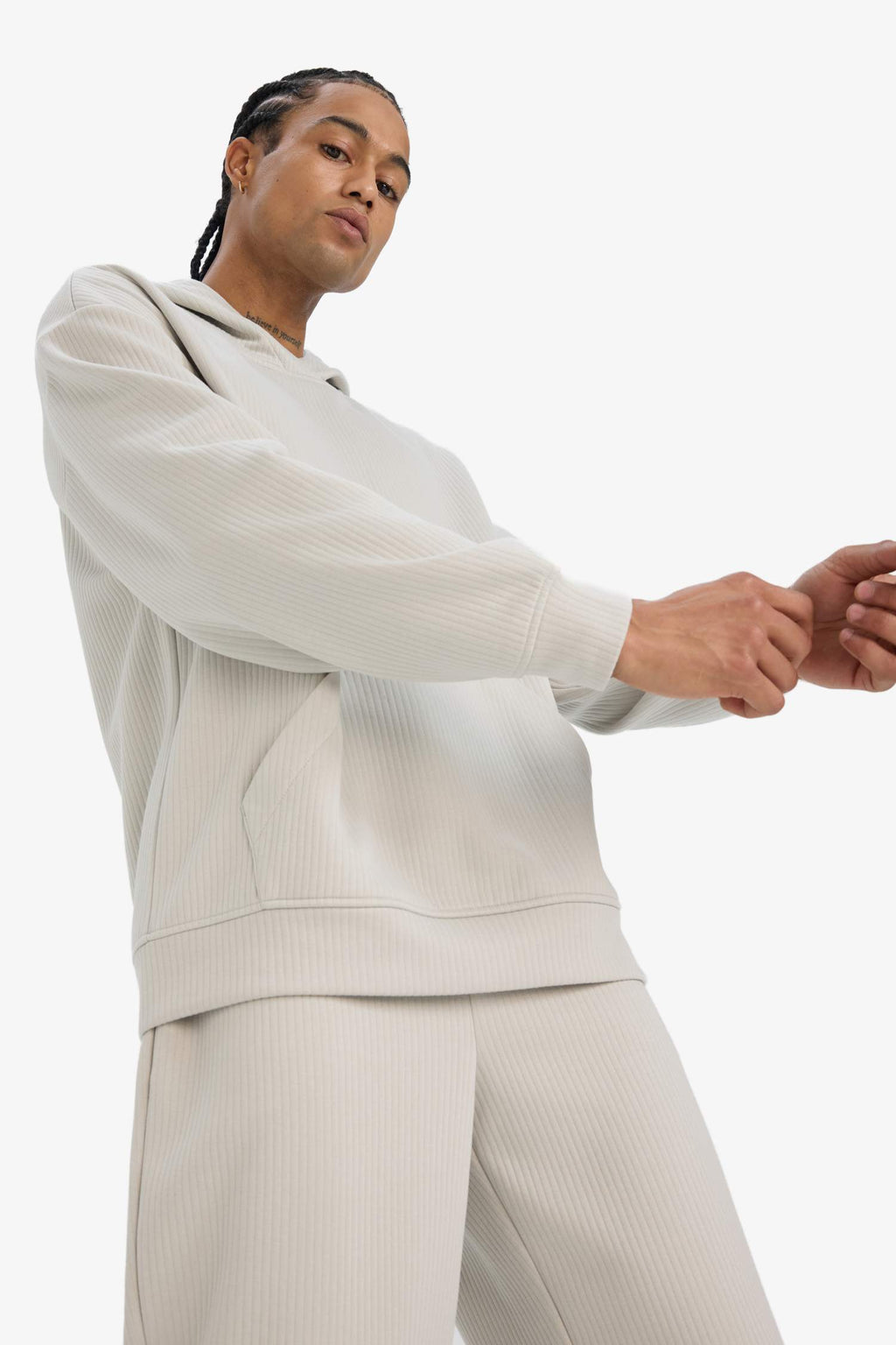 Boxy Fit Hooded Kangaroo Pocket Jacquard Sweatshirt