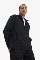 DeFactoFit Standard Fit Hooded Scuba Diving Fabric Soft Touch Zippered Cardigan