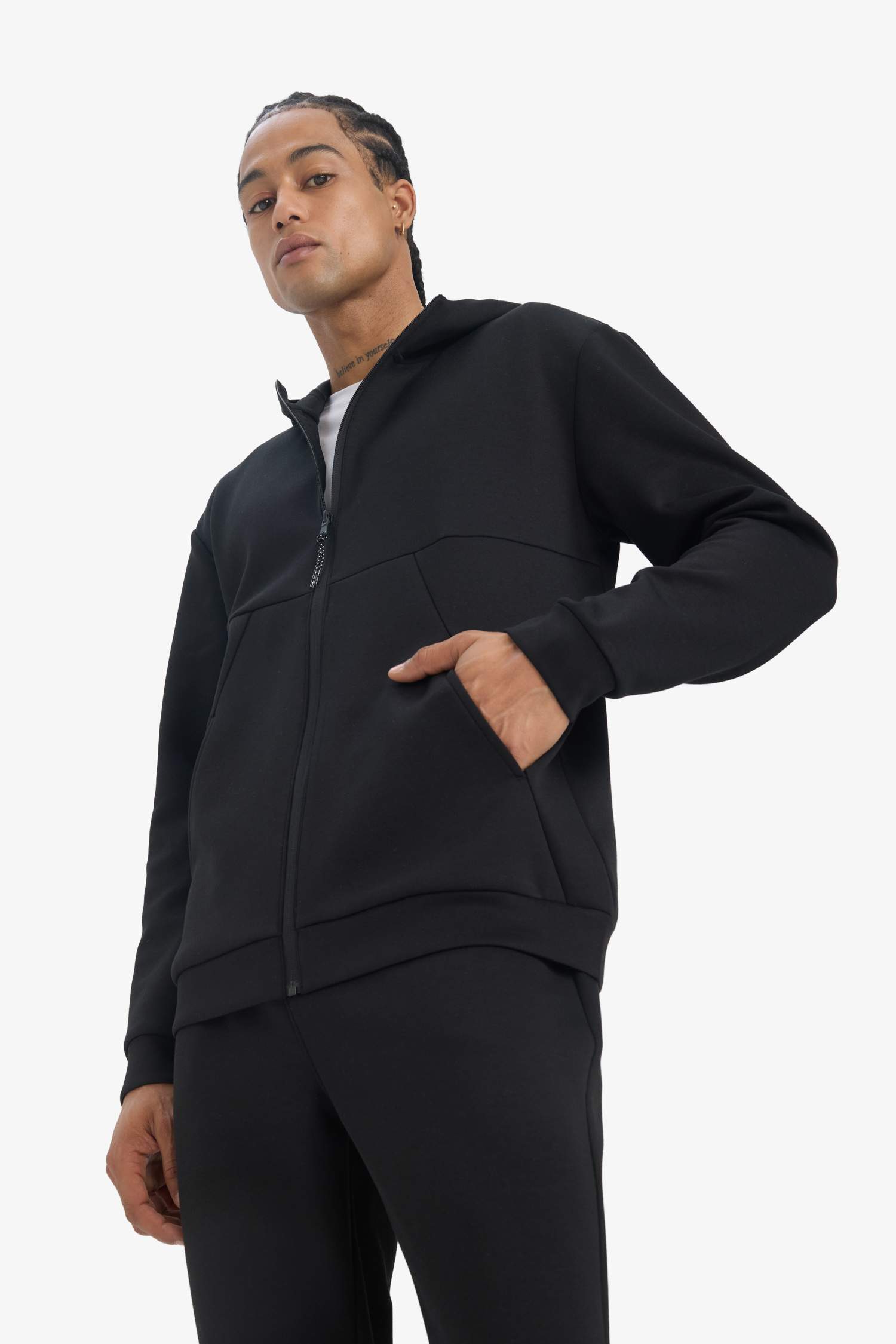 DeFactoFit Standard Fit Hooded Scuba Diving Fabric Soft Touch Zippered Cardigan