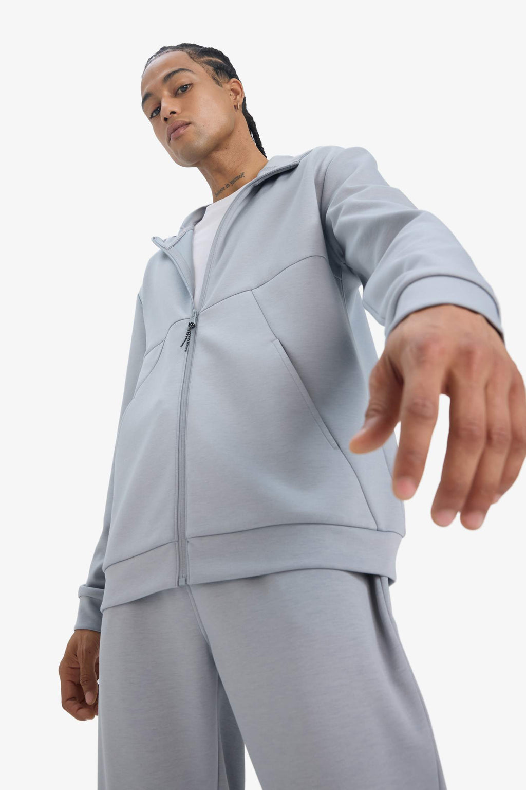 DeFactoFit Standard Fit Hooded Scuba Diving Fabric Soft Touch Zippered Cardigan