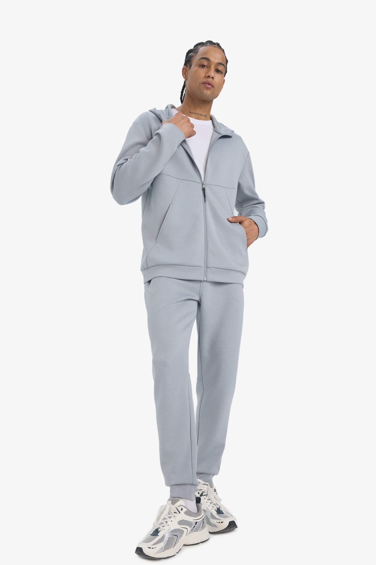 DeFactoFit Standard Fit Hooded Scuba Diving Fabric Soft Touch Zippered Cardigan