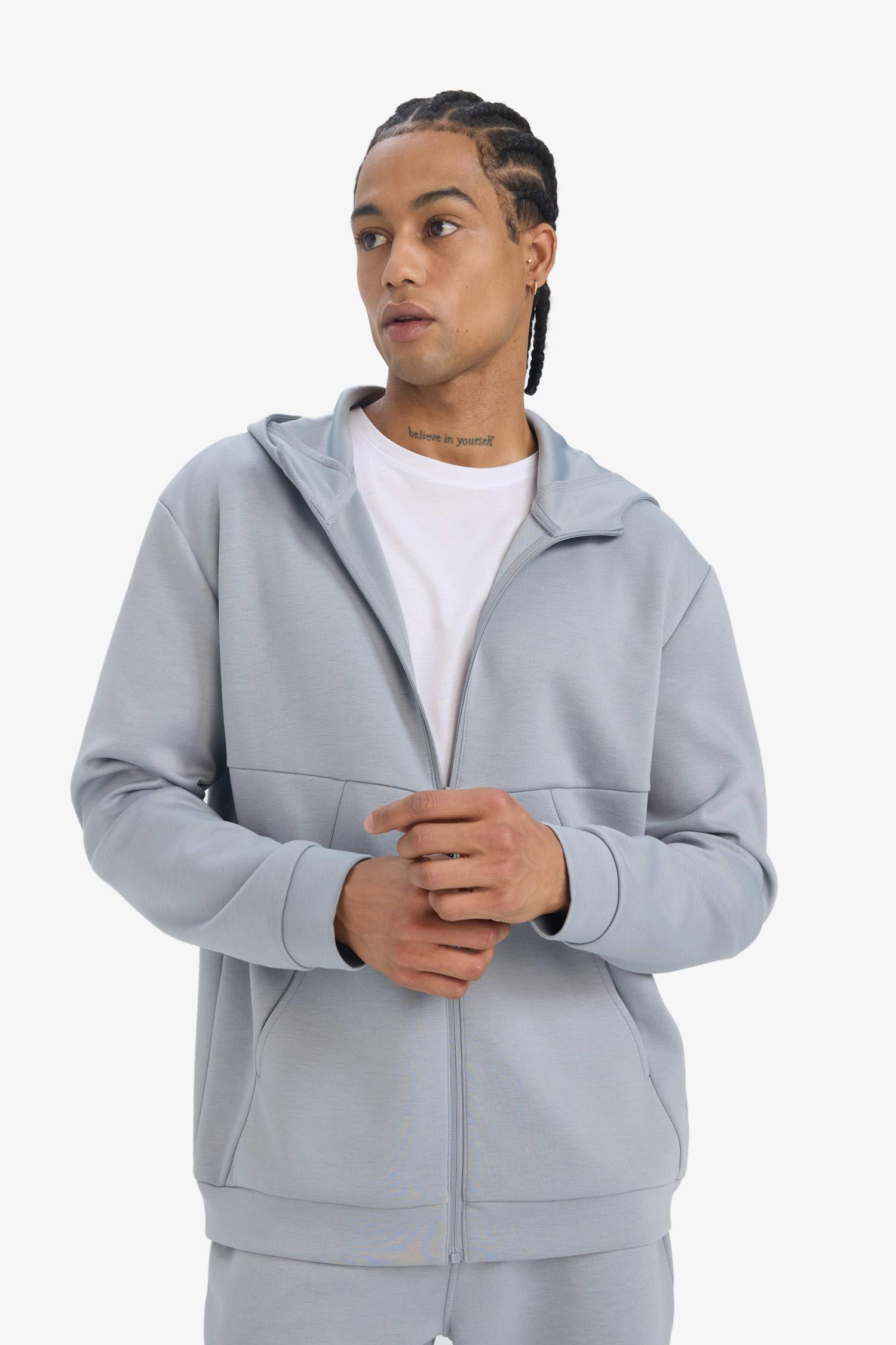 DeFactoFit Standard Fit Hooded Scuba Diving Fabric Soft Touch Zippered Cardigan