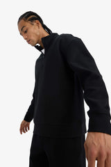 Boxy Fit Stand Collar Half Zippered Scuba Diving Fabric Sweatshirt