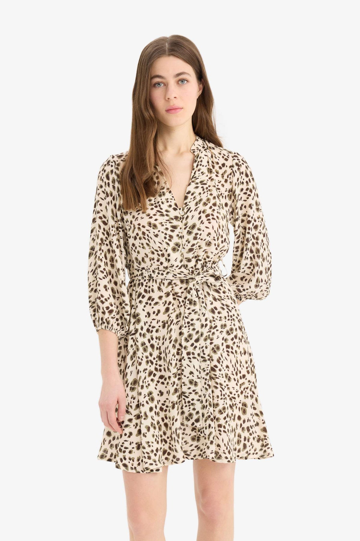 Stand Collar Tie-Dye Midi Dress