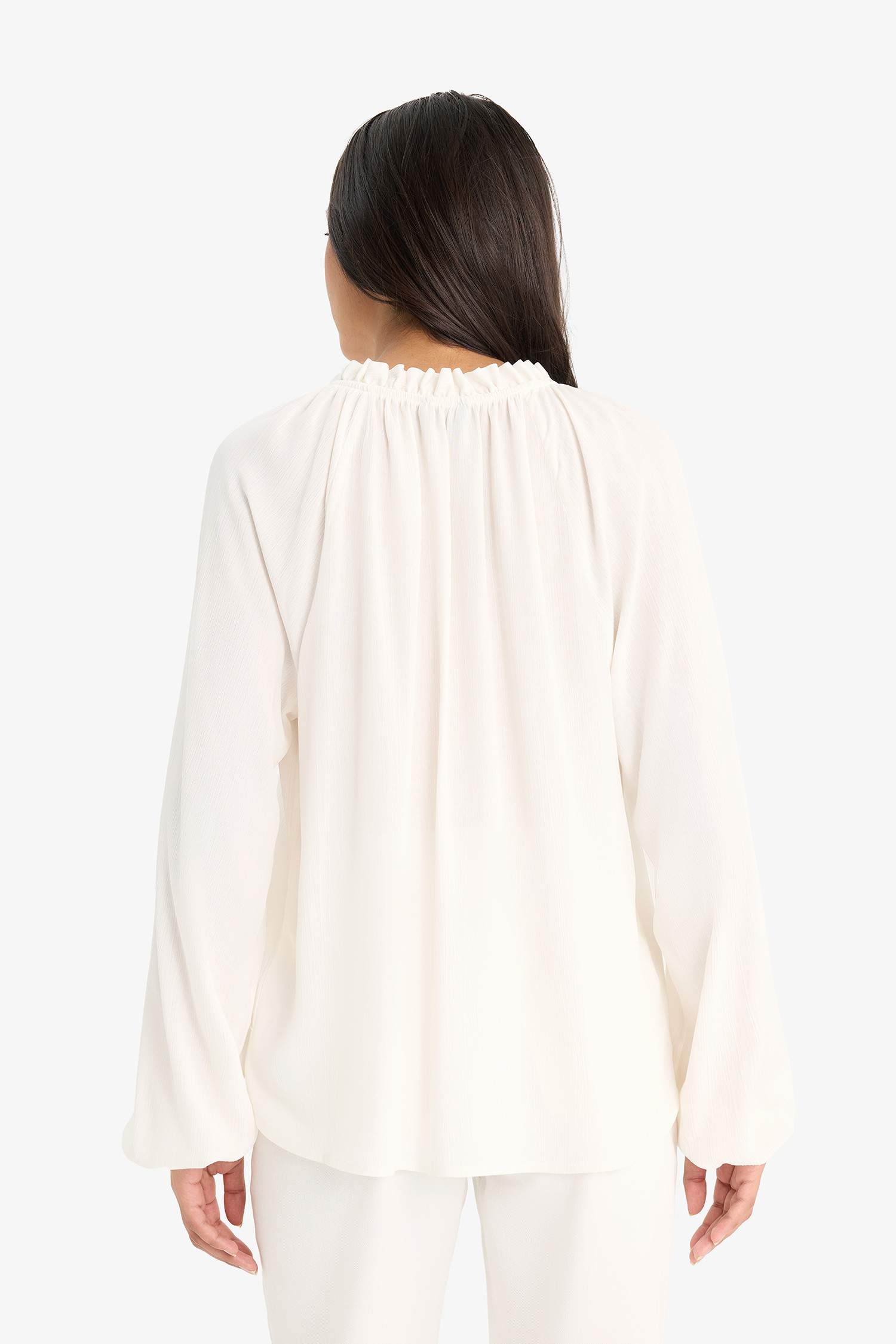 Regular Fit Lace Collar Cricket Fabric Long Sleeve Blouse