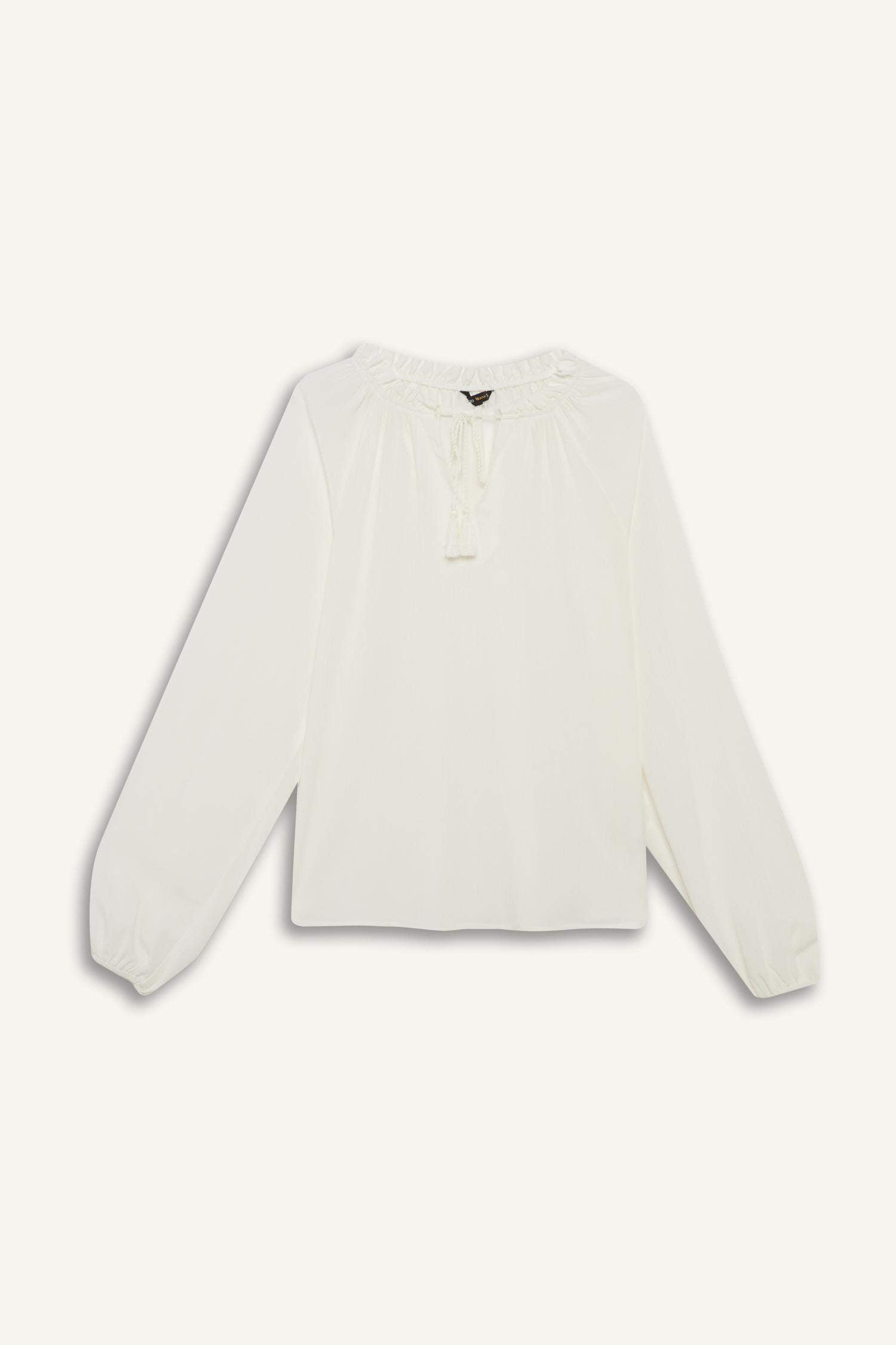 Regular Fit Lace Collar Cricket Fabric Long Sleeve Blouse