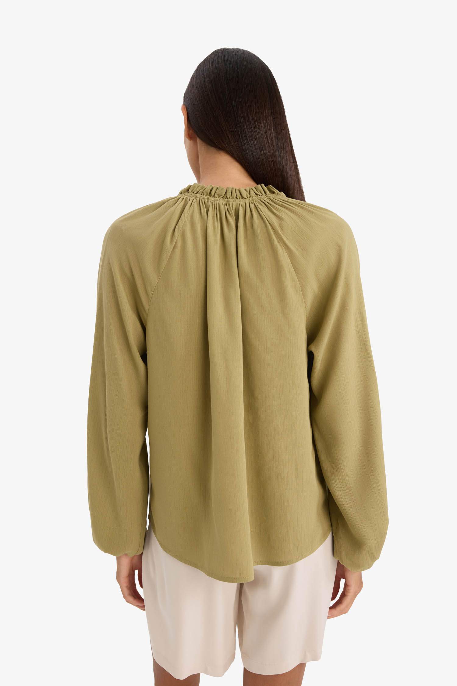 Regular Fit Lace Collar Cricket Fabric Long Sleeve Blouse