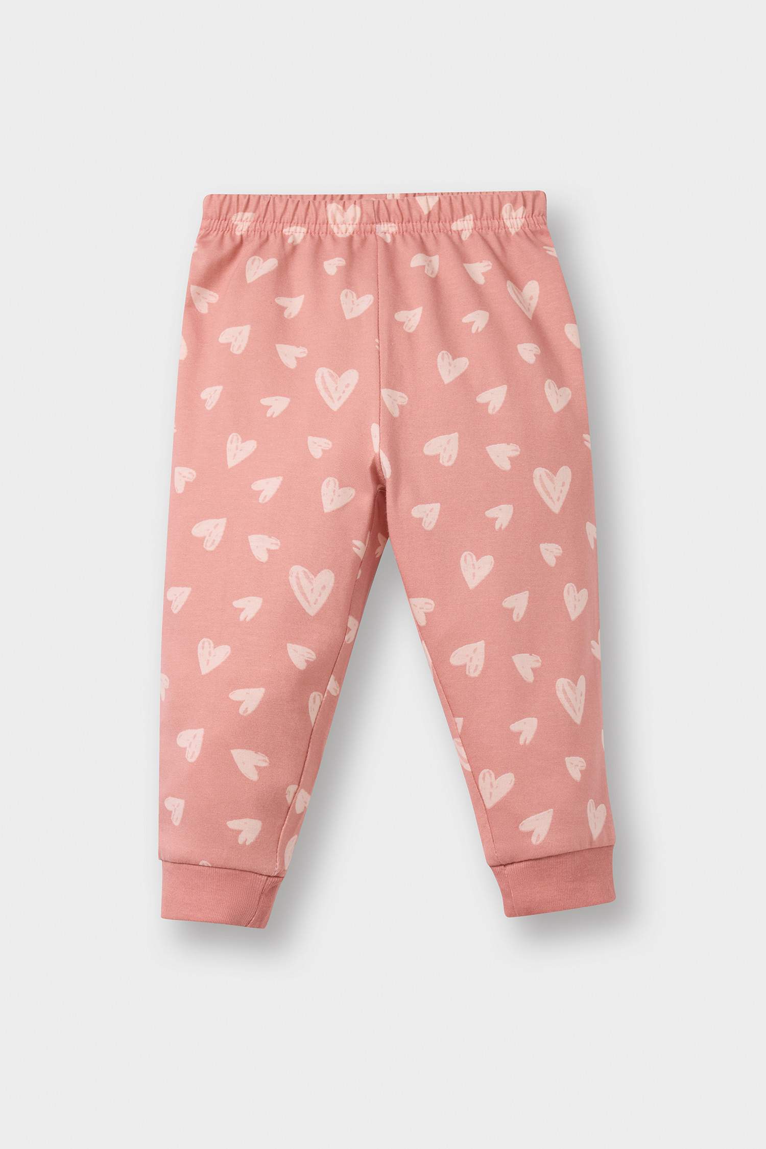 Baby Girl Pajama Set Heart Patterned Long Sleeve Combed Cotton Top and Long Bottoms