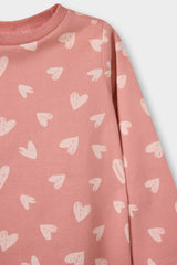 Baby Girl Pajama Set Heart Patterned Long Sleeve Combed Cotton Top and Long Bottoms