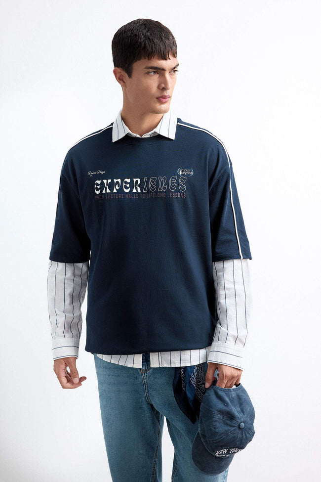 100% Cotton Loose Fit Relaxed Cut Crew Neck Back Printed Short Sleeve T-Shirt Hover Image