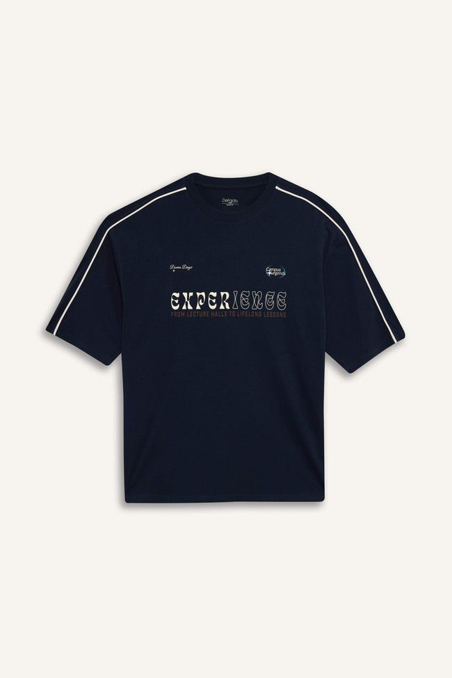 100% Cotton Loose Fit Relaxed Cut Crew Neck Back Printed Short Sleeve T-Shirt Main Image