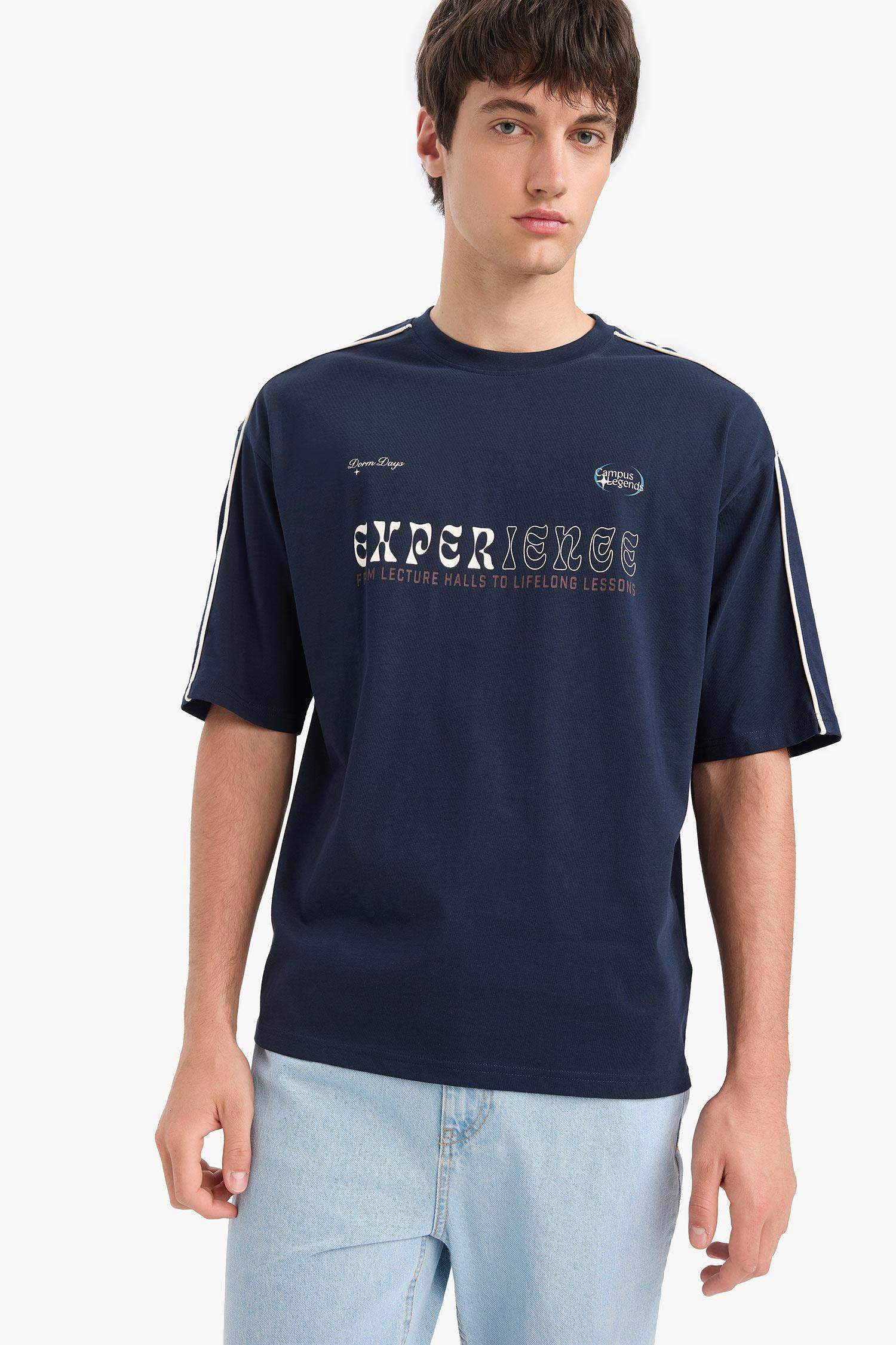 100% Cotton Loose Fit Relaxed Cut Crew Neck Back Printed Short Sleeve T-Shirt