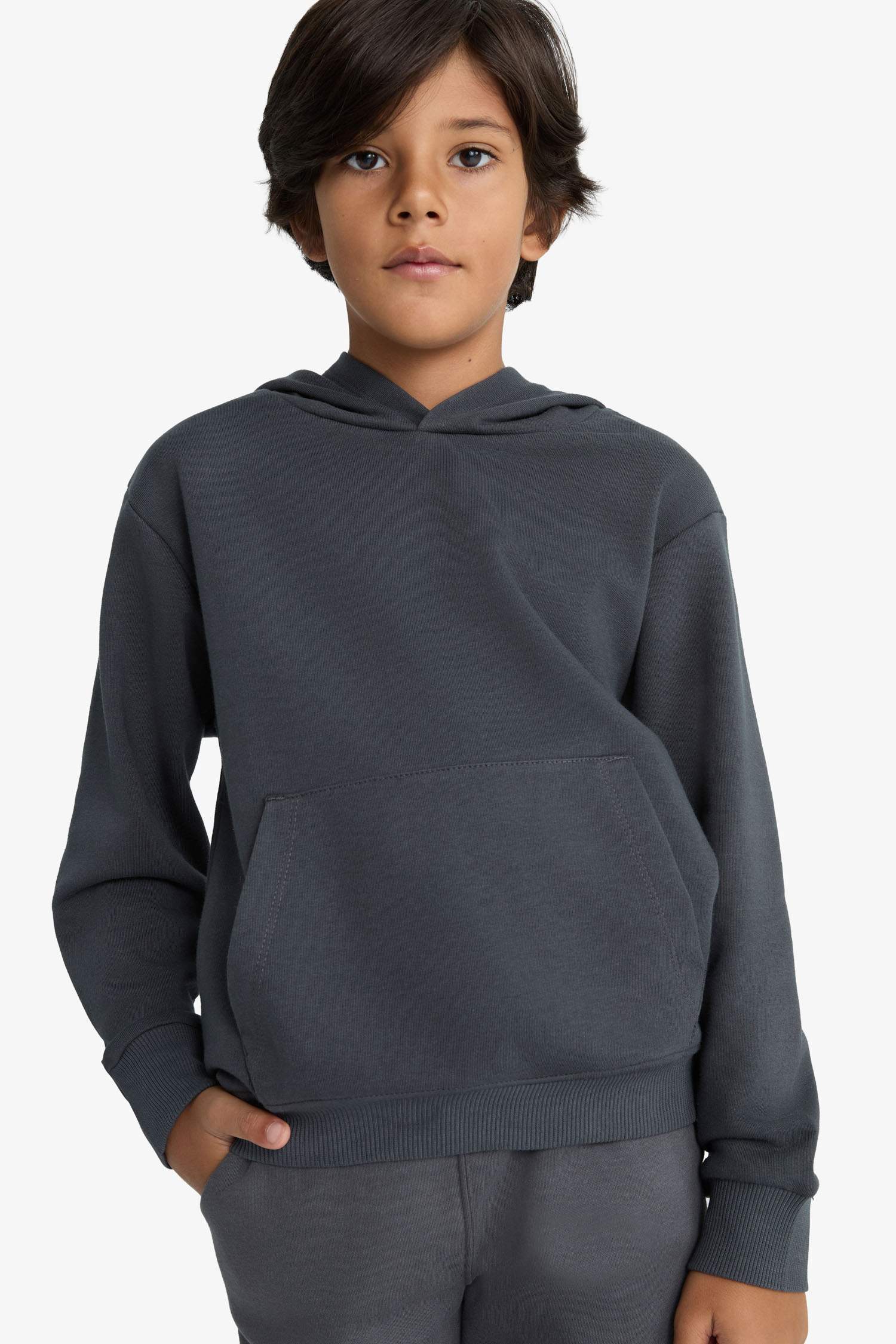 Boys Basic Plain Hooded School Sweatshirt