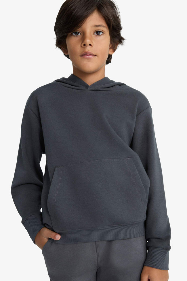 Boys Basic Plain Hooded School Sweatshirt Hover Image