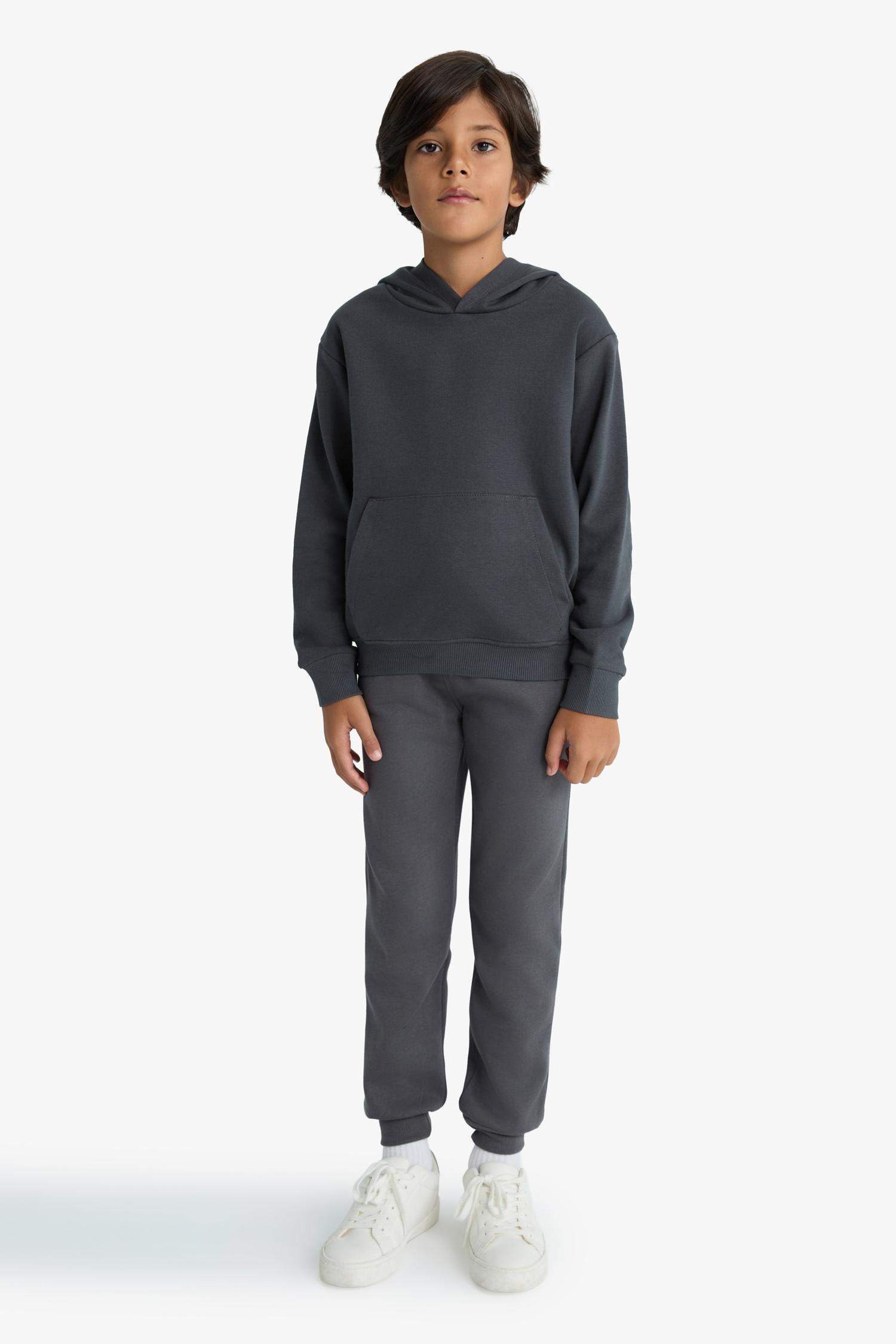 Boys Basic Plain Hooded School Sweatshirt