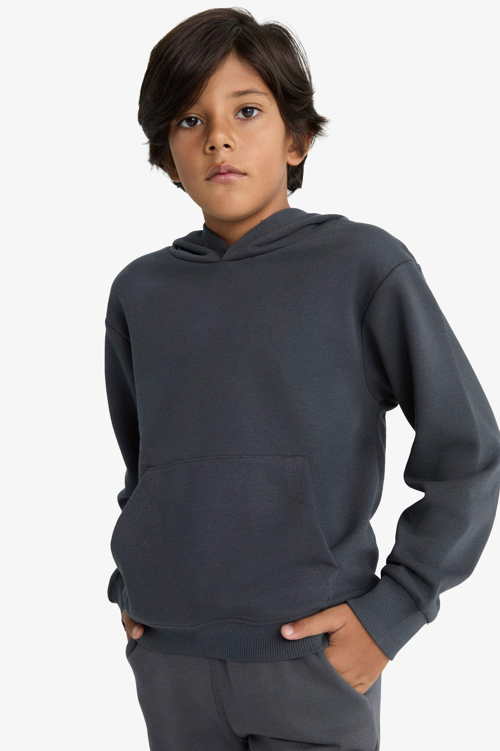 Boys Basic Plain Hooded School Sweatshirt