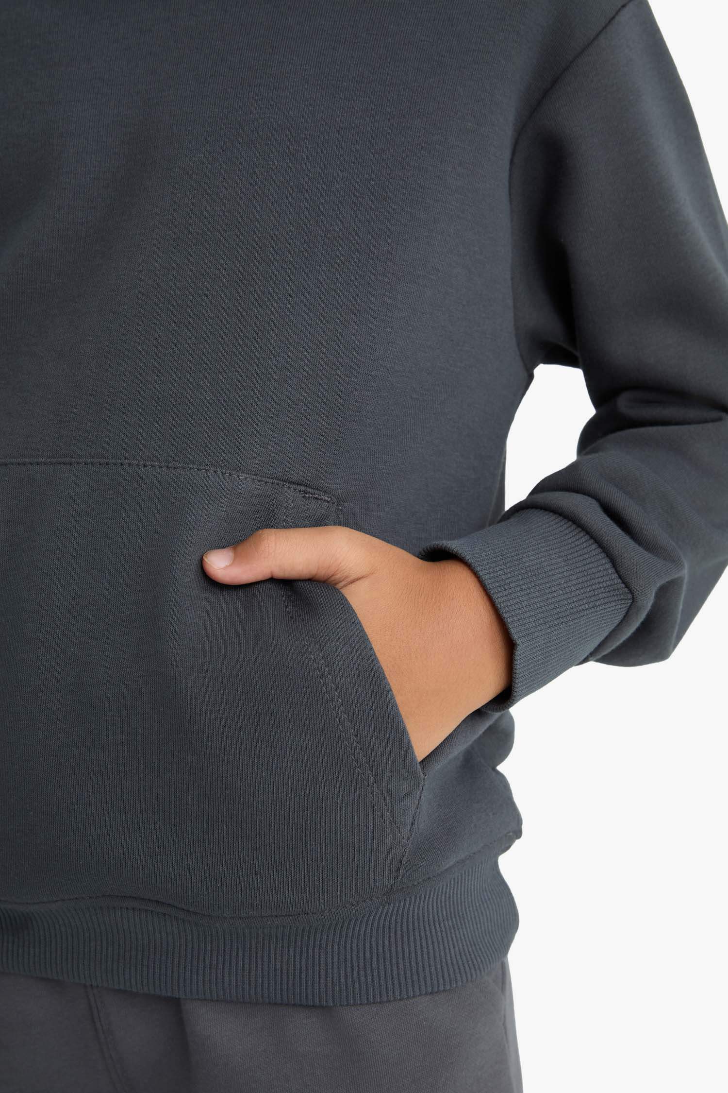 Boys Basic Plain Hooded School Sweatshirt