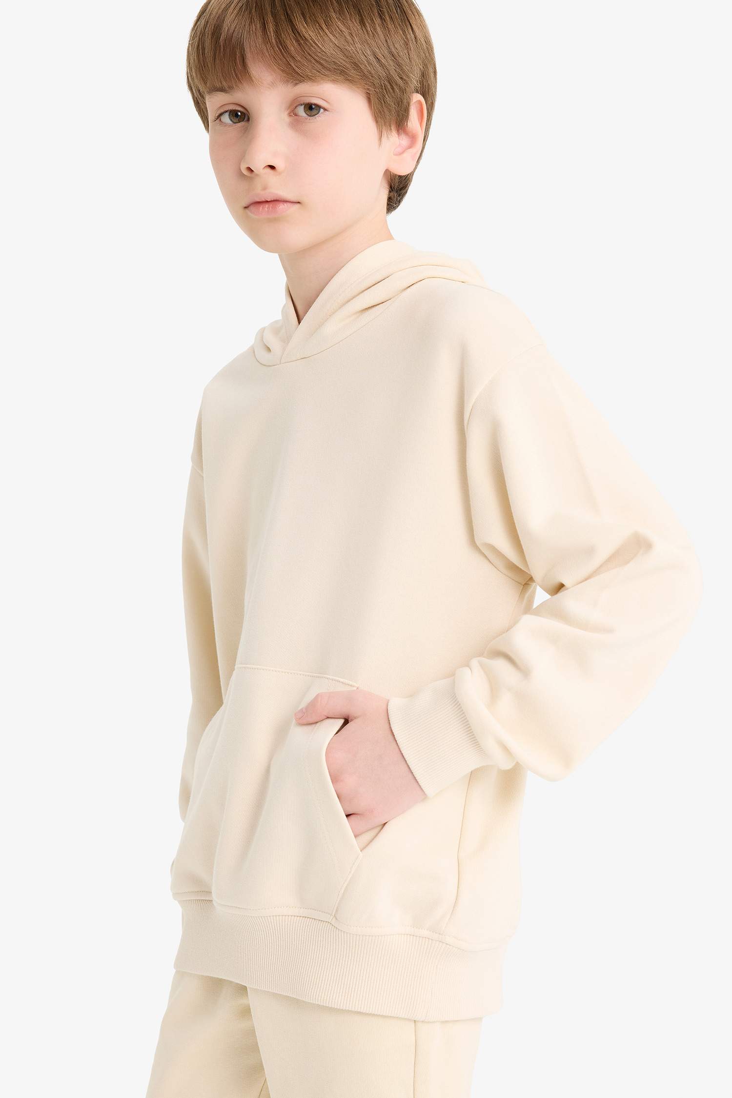 Boys Basic Plain Hooded School Sweatshirt