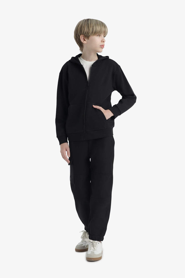 Boys' Basic Plain Hooded Zip-Up Sweatshirt Main Image