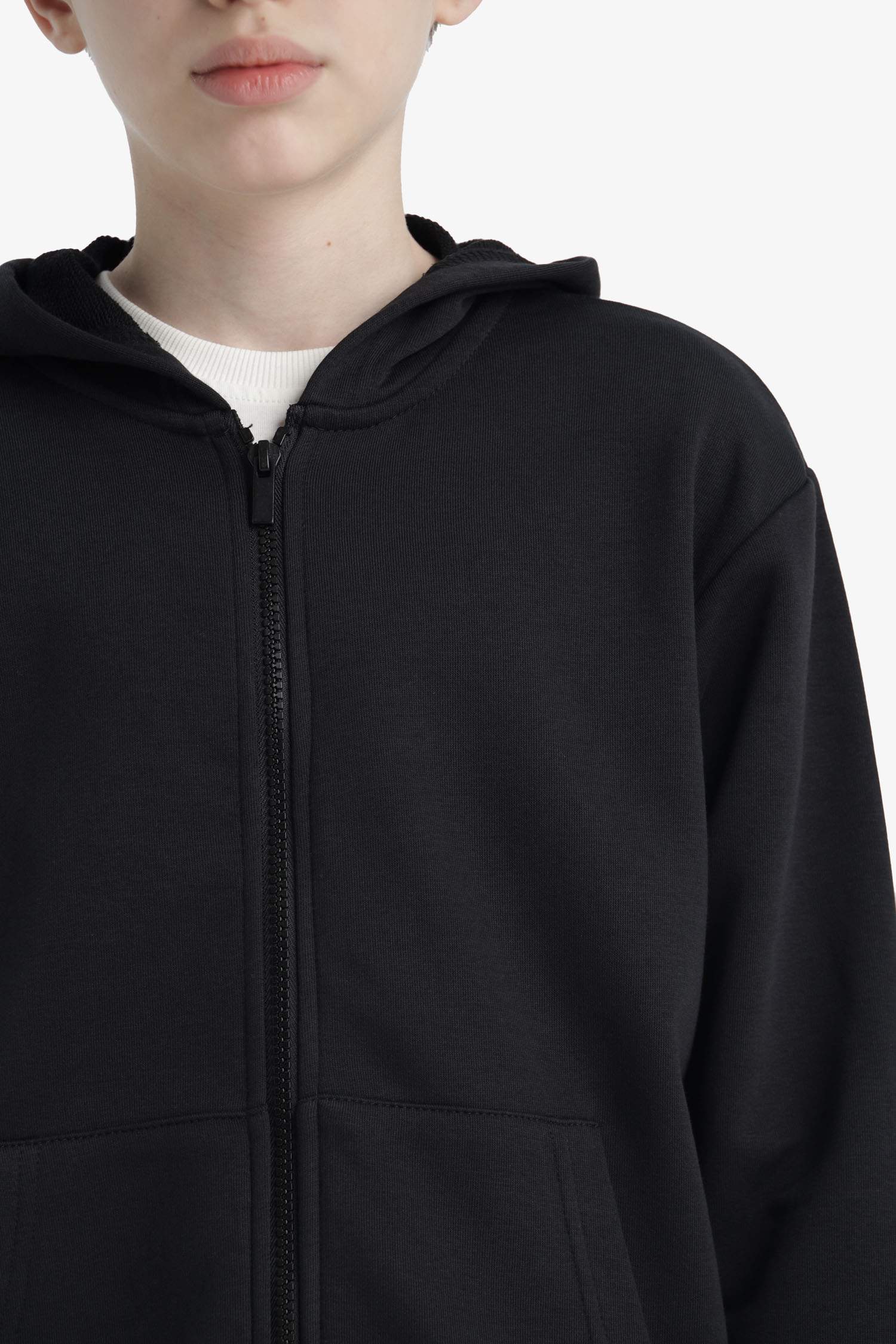 Boys' Basic Plain Hooded Zip-Up Sweatshirt