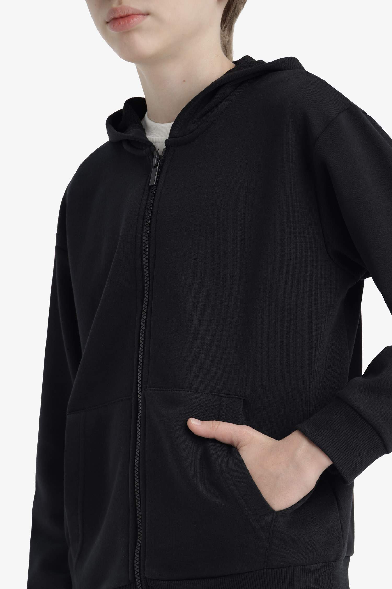 Boys' Basic Plain Hooded Zip-Up Sweatshirt