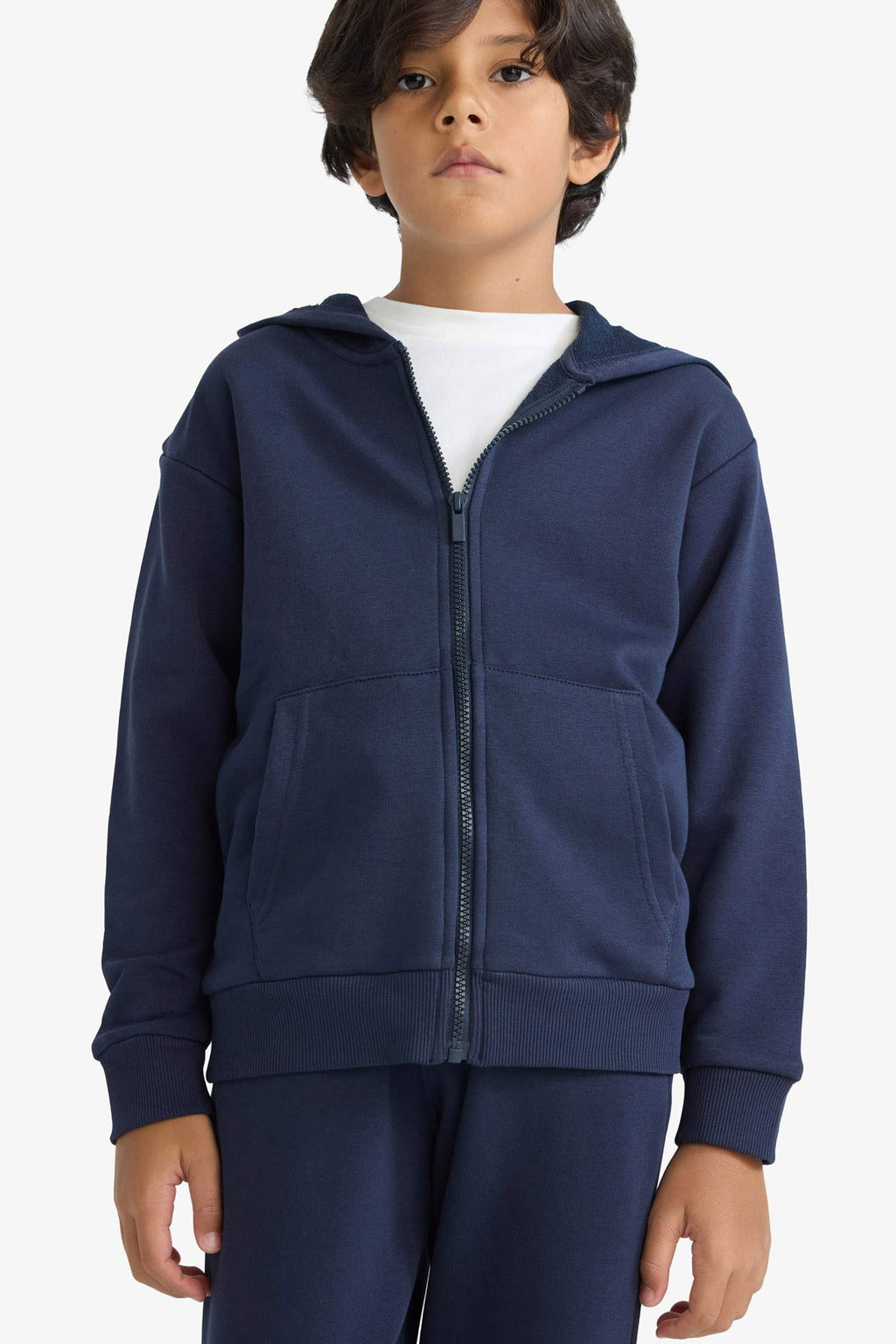 Boys' Basic Plain Hooded Zip-Up Sweatshirt