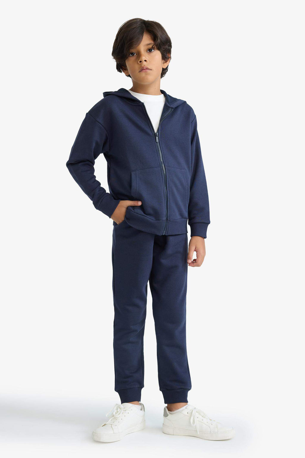 Boys' Basic Plain Hooded Zip-Up Sweatshirt
