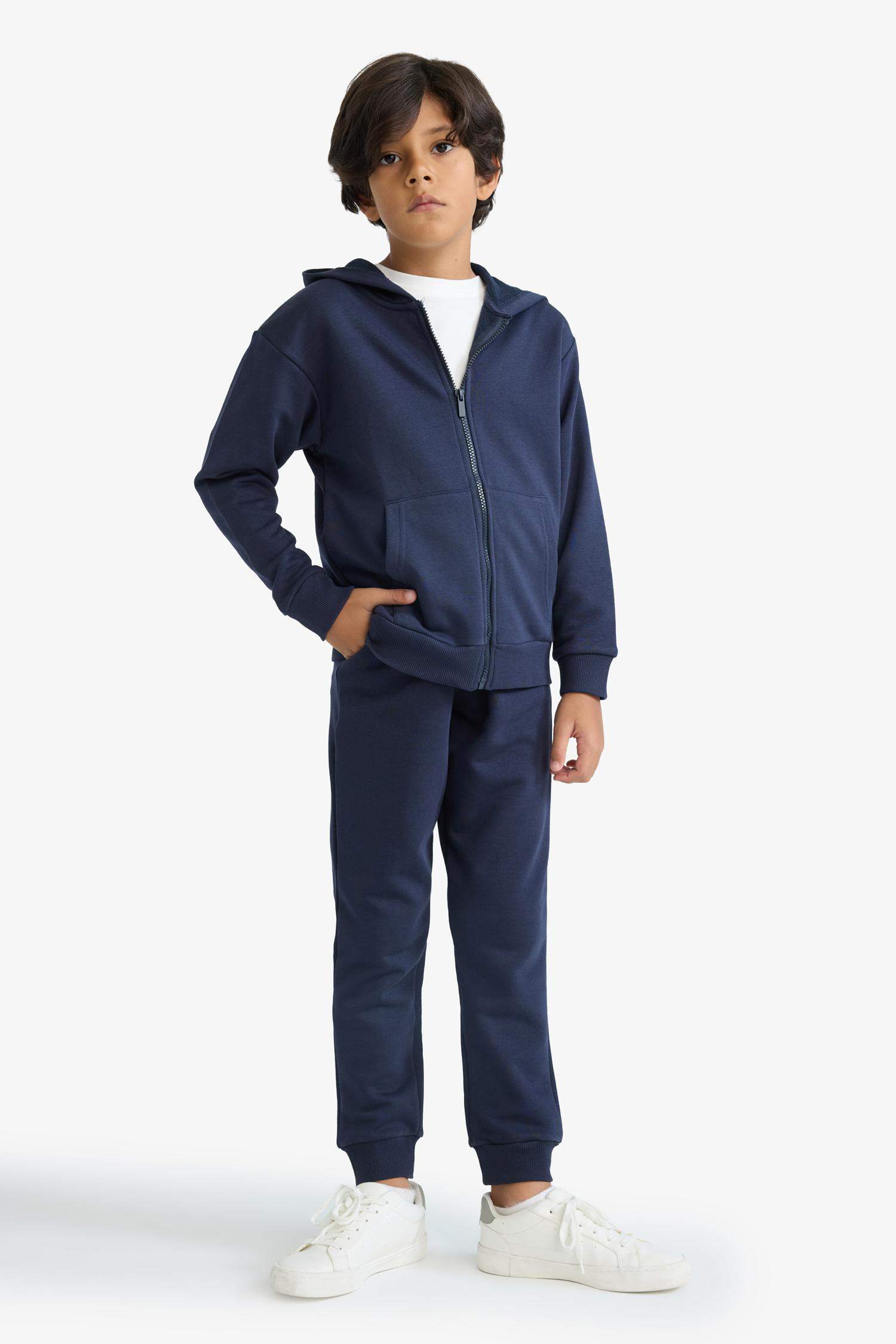Boys' Basic Plain Hooded Zip-Up Sweatshirt