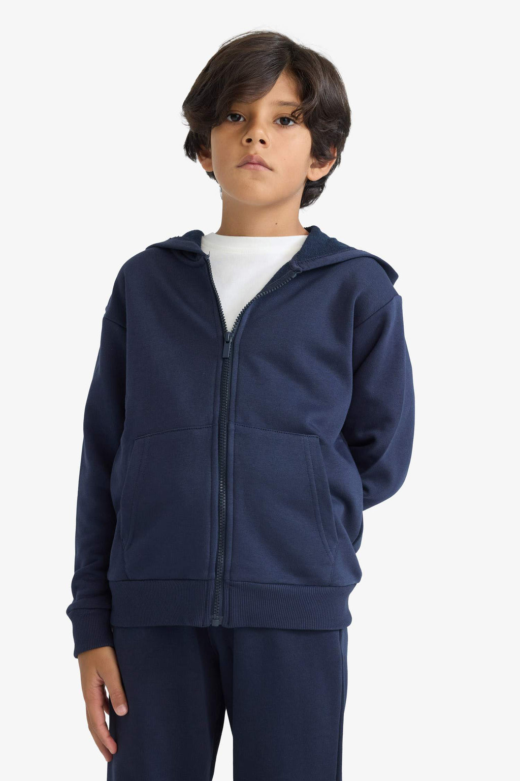 Boys' Basic Plain Hooded Zip-Up Sweatshirt