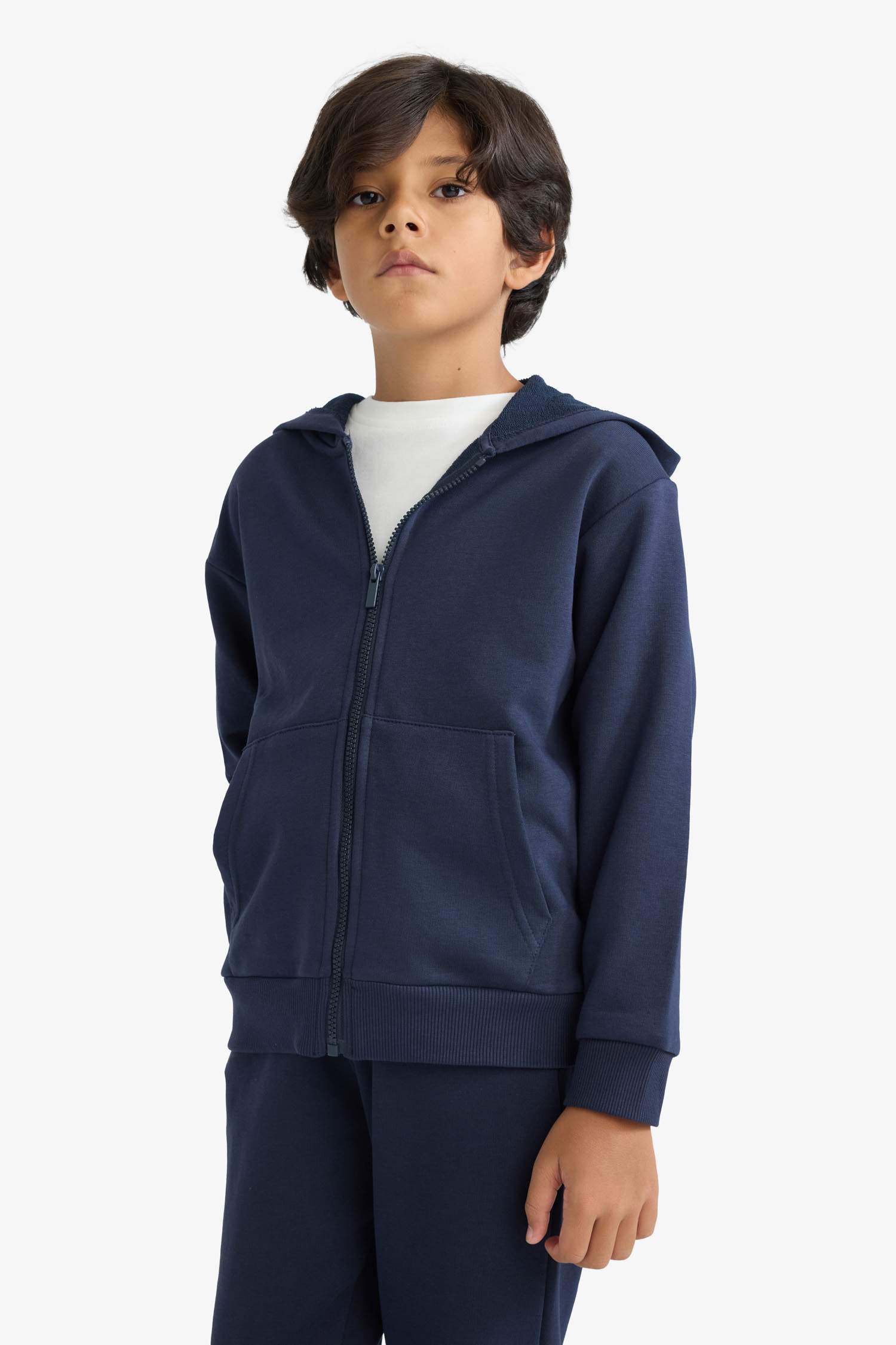 Boys' Basic Plain Hooded Zip-Up Sweatshirt