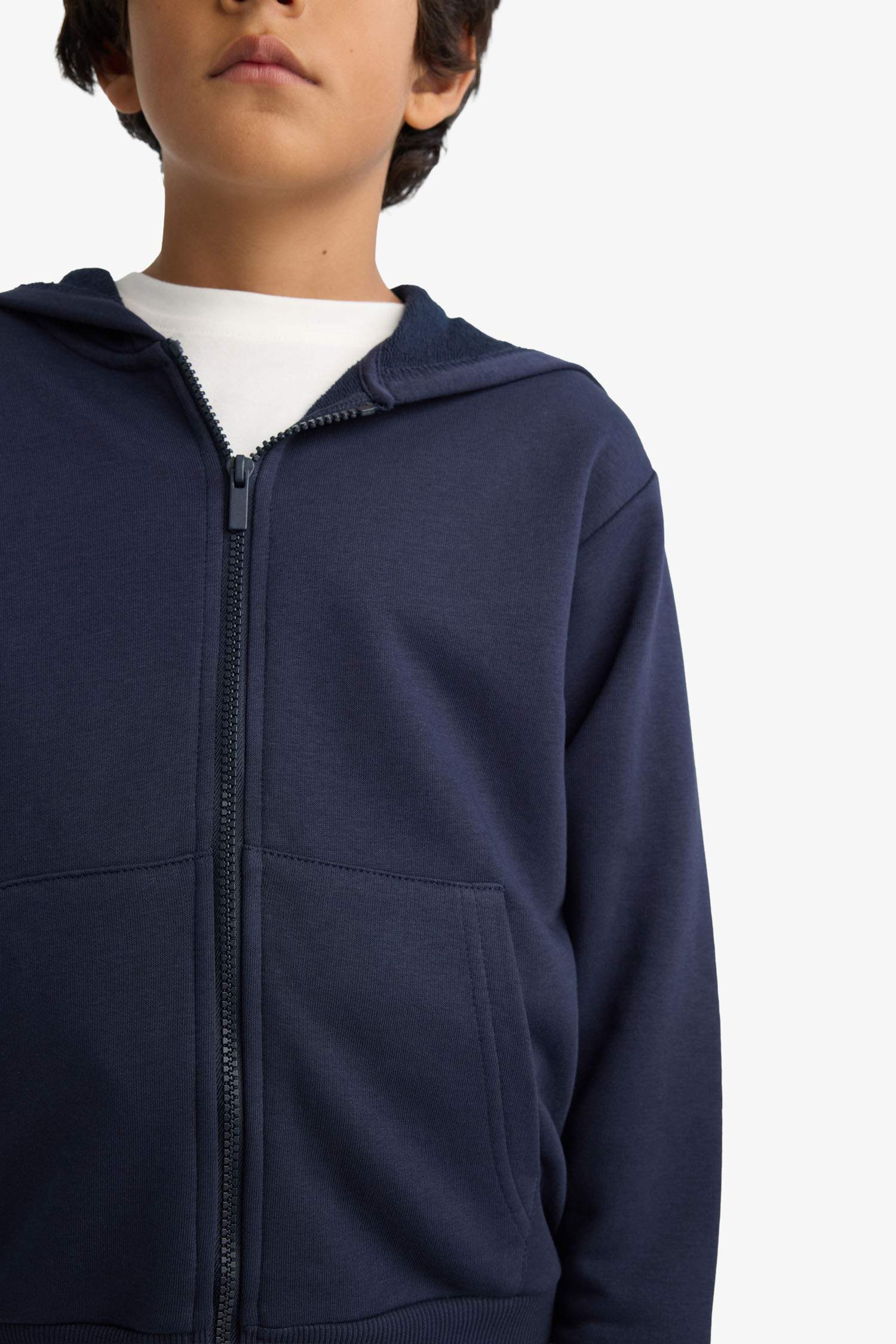 Boys' Basic Plain Hooded Zip-Up Sweatshirt