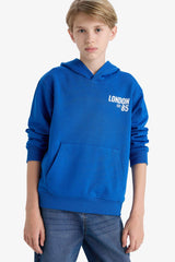 Boys Printed Hooded School Sweatshirt with Soft Fur Inside