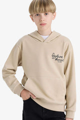 Boys Printed Hooded School Sweatshirt with Soft Fur Inside