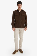 Regular Fit Polo Collar Velvet Long Sleeve Shirt