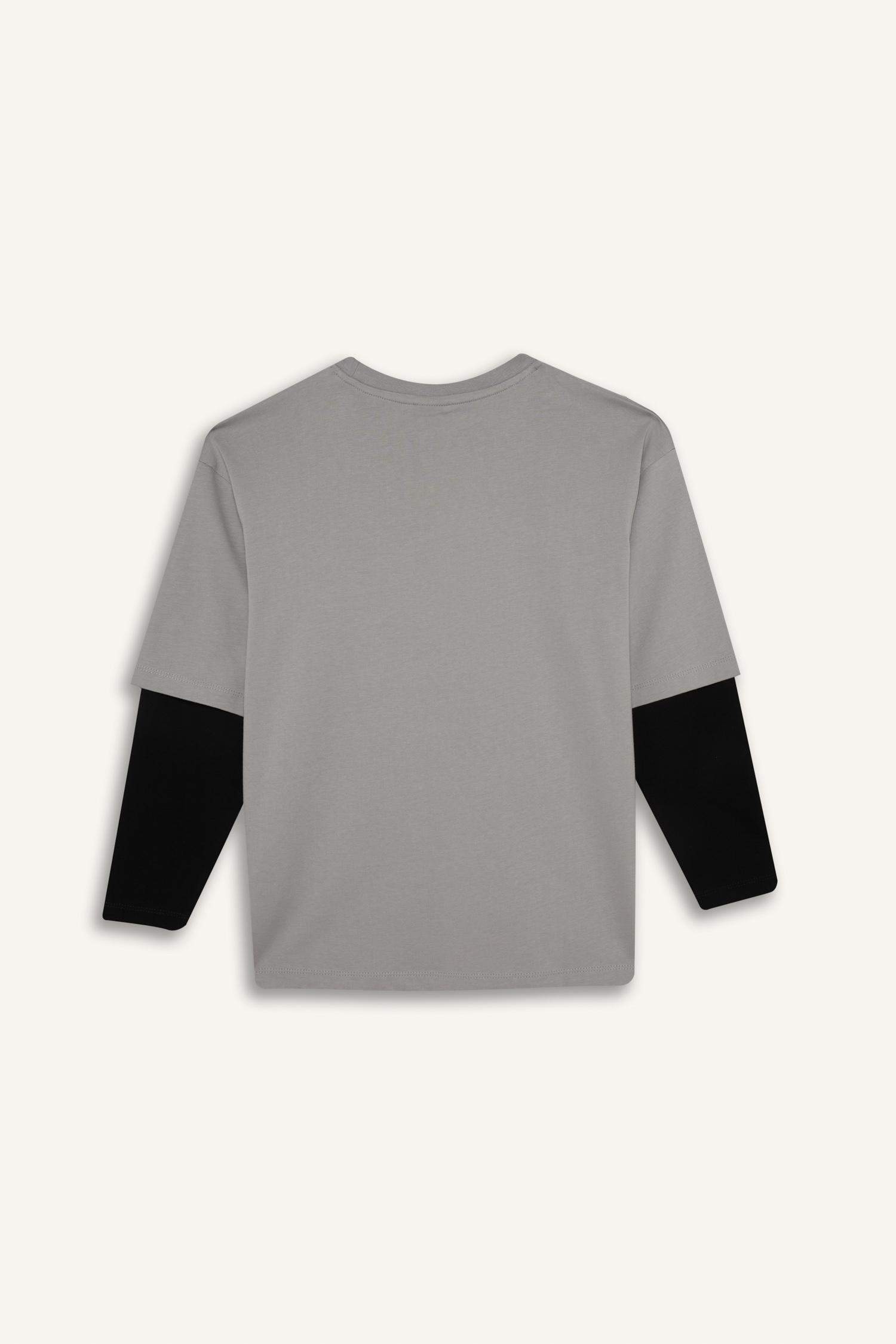 Boys Oversize Wide-Mould Crew Neck Printed Long Sleeve T-Shirt