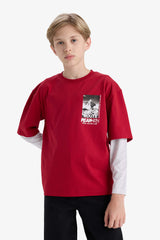 Boys Oversize Wide Pattern Crew Neck Long Sleeve T-Shirt