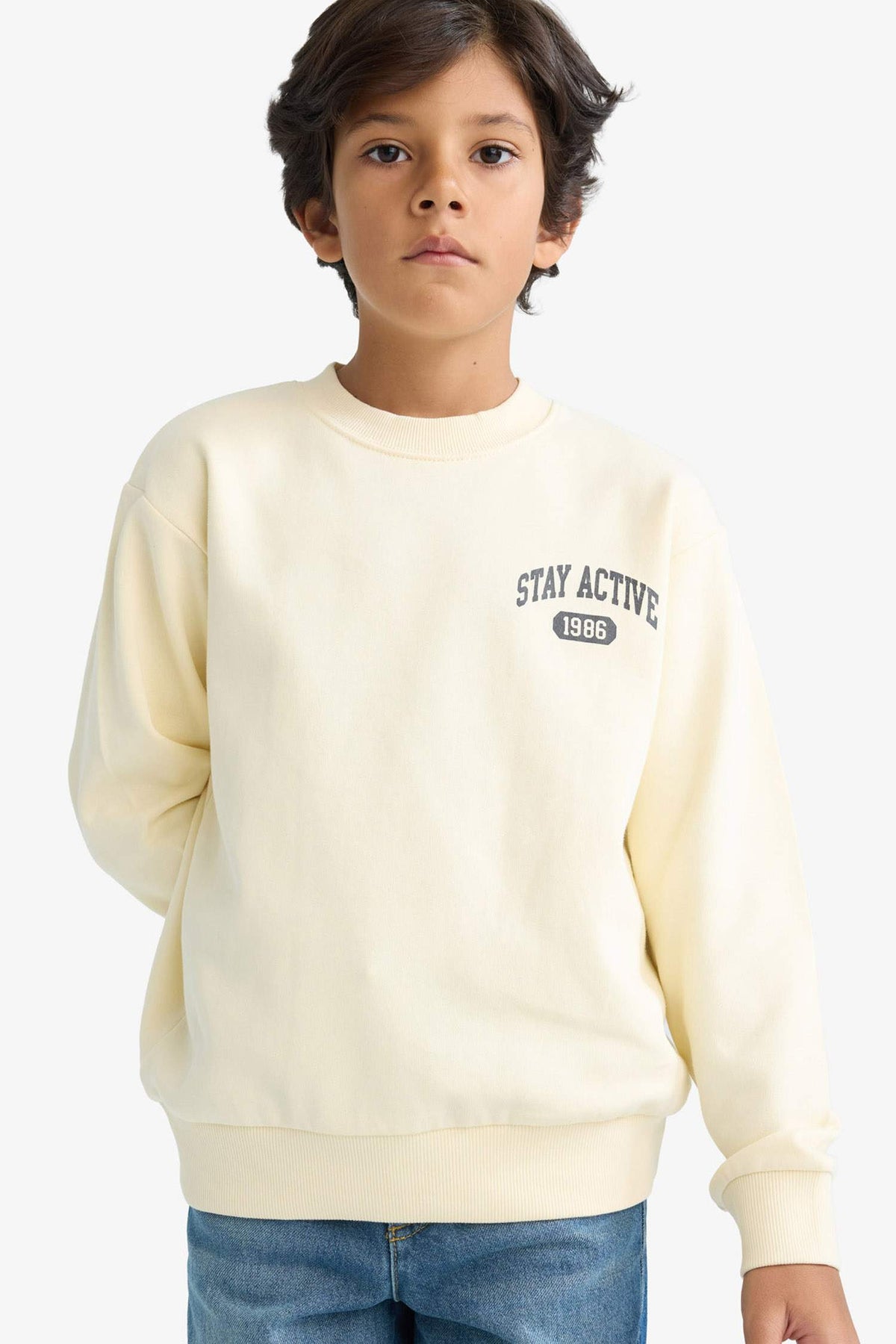 Boys Crew Neck Printed Sweatshirt with Soft Fur Inside