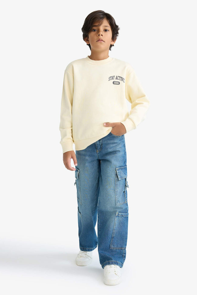 Boys Crew Neck Printed Sweatshirt with Soft Fur Inside Main Image