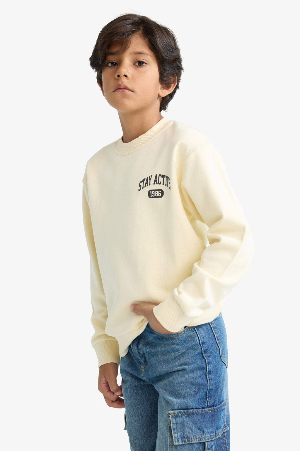 Boys Crew Neck Printed Sweatshirt with Soft Fur Inside