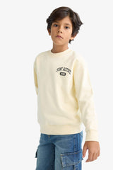 Boys Crew Neck Printed Sweatshirt with Soft Fur Inside