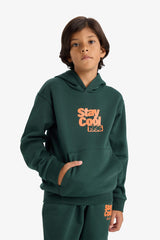 Boys Hooded Printed Sweatshirt with Soft Fur Inside
