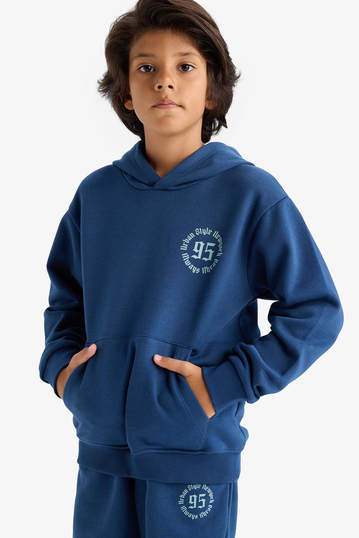 Boys Hooded Printed Sweatshirt with Soft Fur Inside