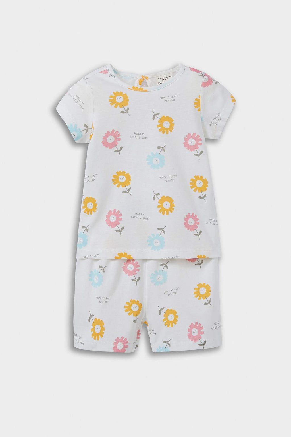 Baby Girl Pajama Set Floral Patterned Short Sleeve Combed Cotton Top and Elastic Waist Shorts