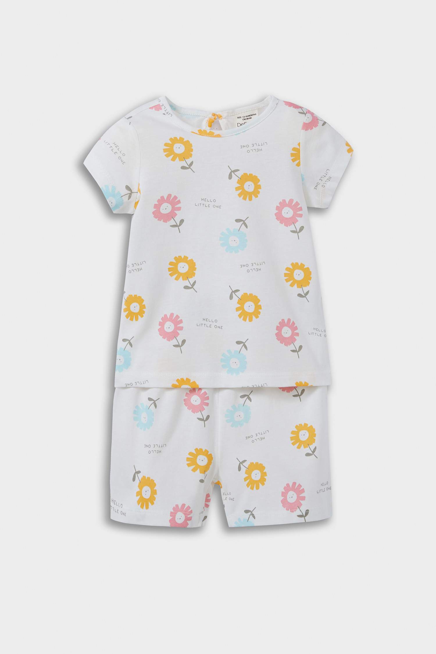 Baby Girl Pajama Set Floral Patterned Short Sleeve Combed Cotton Top and Elastic Waist Shorts