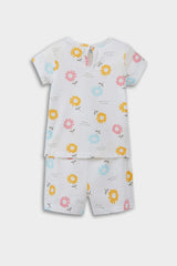 Baby Girl Pajama Set Floral Patterned Short Sleeve Combed Cotton Top and Elastic Waist Shorts
