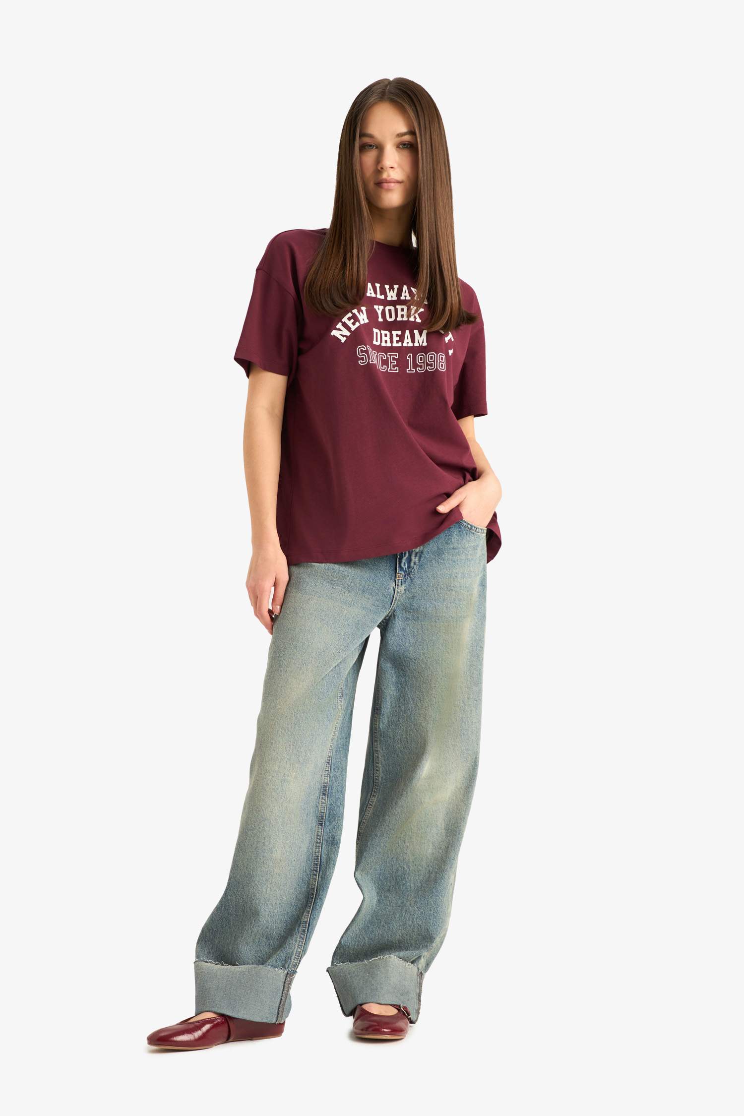 Oversize Wide Pattern Crew Neck Printed Short Sleeve T-Shirt